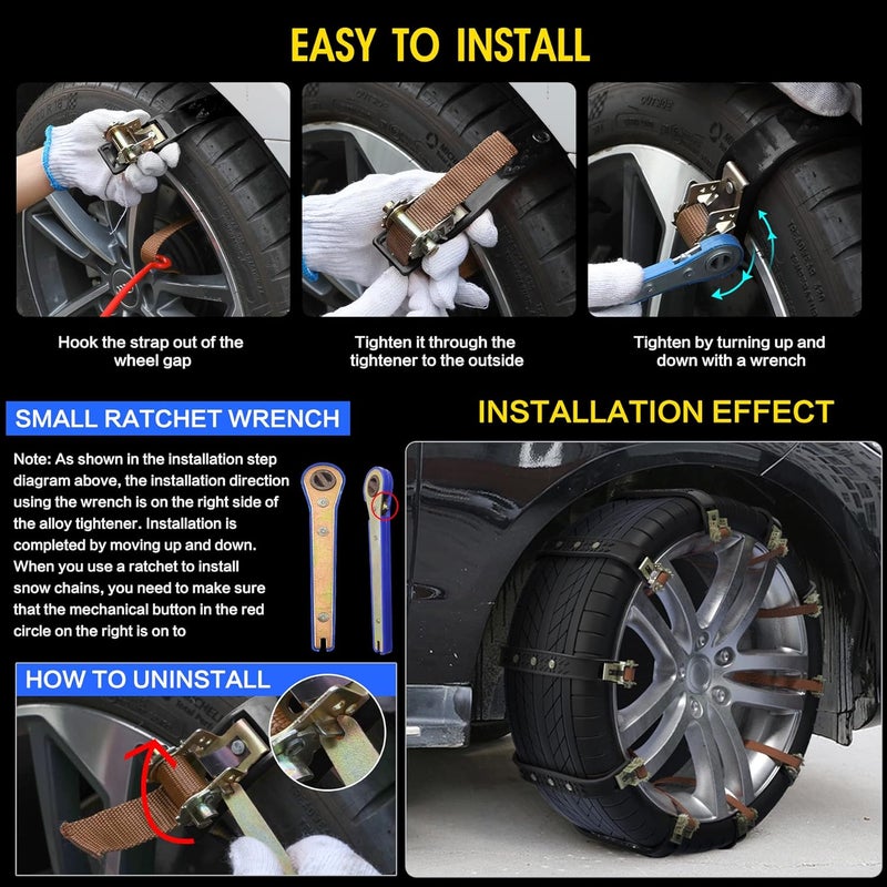 Mistriddle Snow Chains, Anti Slip, Non-metallic, Emergency Tire Chains Suitable for Cars, Trucks, Pickup, SUVs with Tire Width of 165-255mm(14 Pack, Black) - Image 4